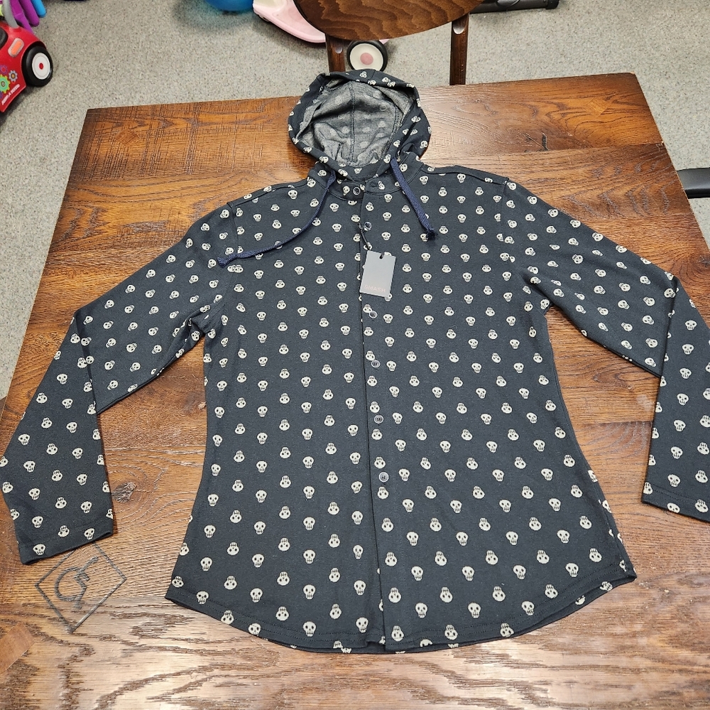 Skull print hood long sleeve top